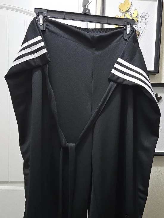 adidas Black Wide-Leg Culotte Track Wrap Around Shorts White Stripes - Picture 6 of 6